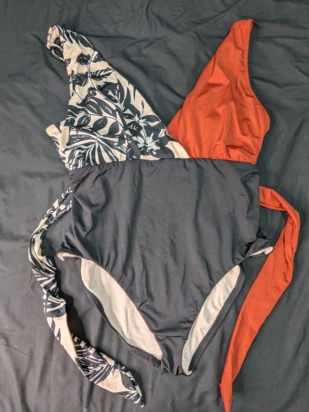Sanctuary In The Shade Tie Front Plunge One-Piece Swimsuit Colorblock size XL